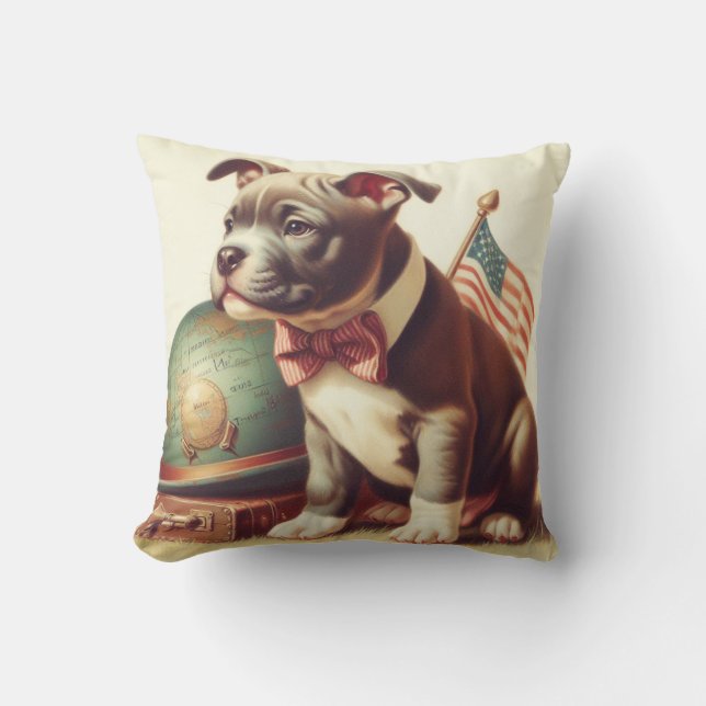 Coussin Retro American Pit Bull Terrier Peinture (Recto)
