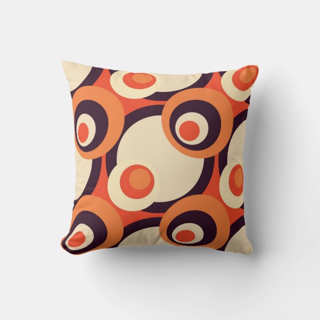 Coussin Rétro art abstrait d'années '50 oranges et Brown (Recto)