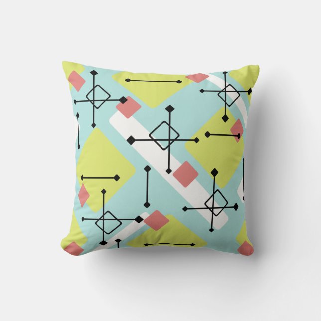 Coussin Rétro Art Diamants Vert Menthe Jaune des années 19 (Recto)