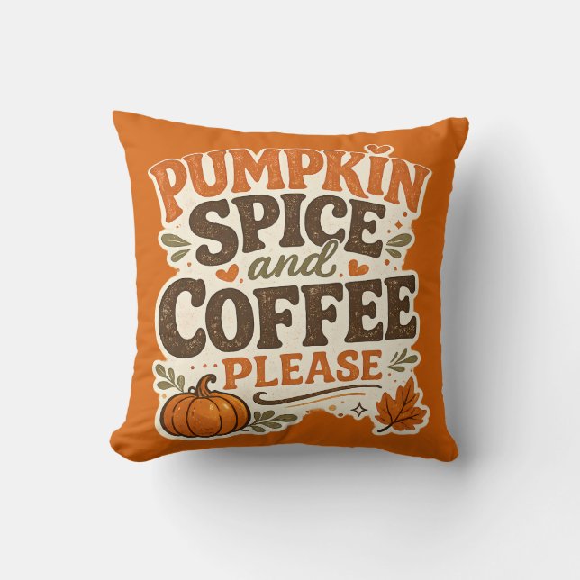 Coussin Retro automnal : épice de citrouille et café, s'il (Recto)