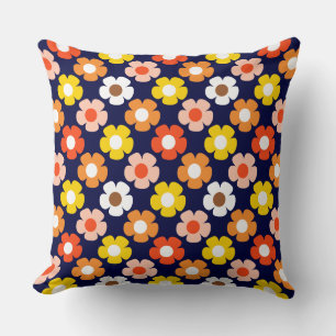 Coussin Retro Automne Fleurs Motif Bleu