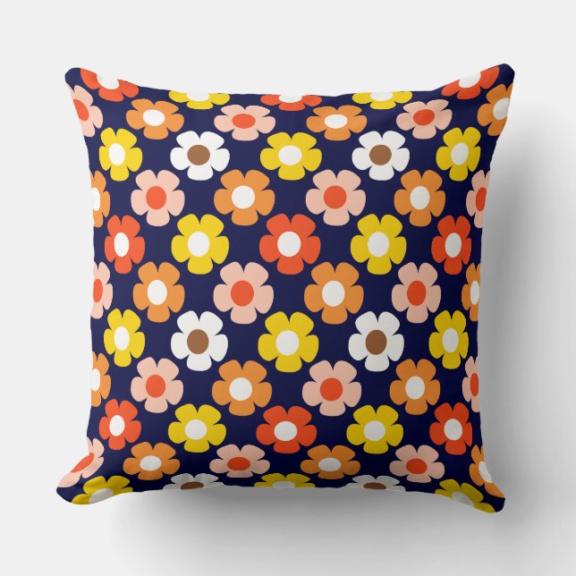 Coussin Retro Automne Fleurs Motif Bleu (Recto)