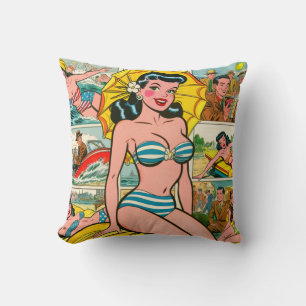 Coussin Retro Bikini Girl Summer Comics