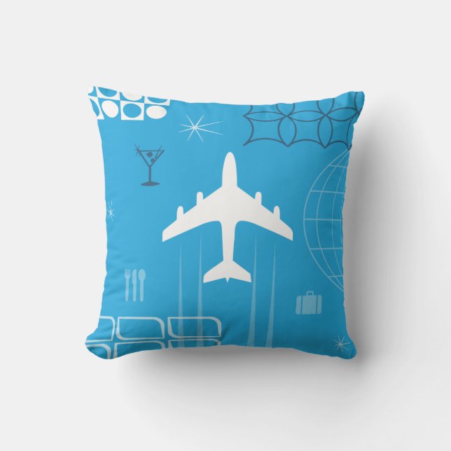 Coussin Rétro bleu de la moitié du siècle (Recto)