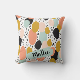 Coussin Rétro Boho Chic Milieu du Siècle Art Abstrait Nom