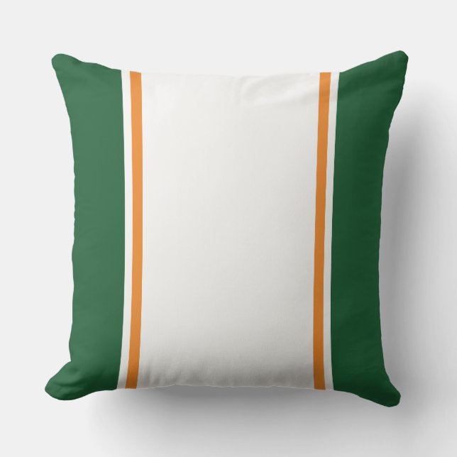 Coussin Retro Camp Green White Orange Racing Stripes (Recto)