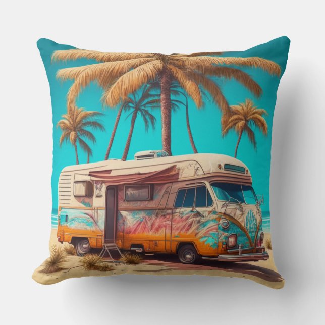 Coussin Rétro camping-car et palmiers (Recto)