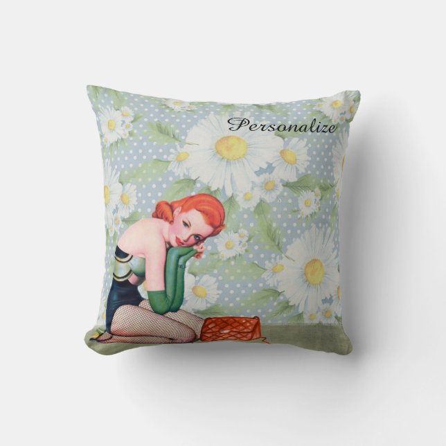 Coussin Rétro carreau 16" de fille de Pin- de roux x 16" (Recto)