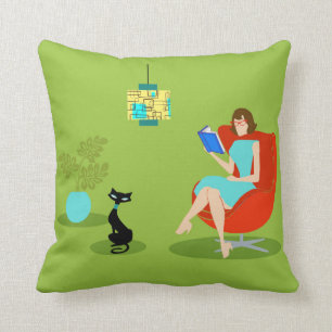 Coussin Rétro carreau de femme de lecture