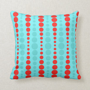 Coussin Rétro carreau de points de rouge et de turquoise