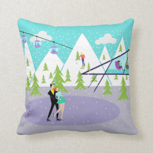 Coussin Rétro carreau de station de sports d'hiver d'hiver