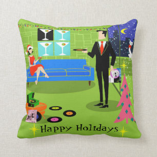 Coussin Rétro carreau urbain de couples de Noël