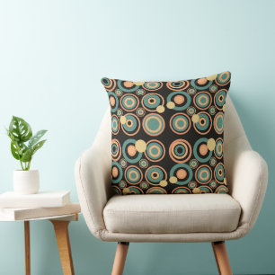 Coussin Retro Cercles Party Orange Turquoise Noir
