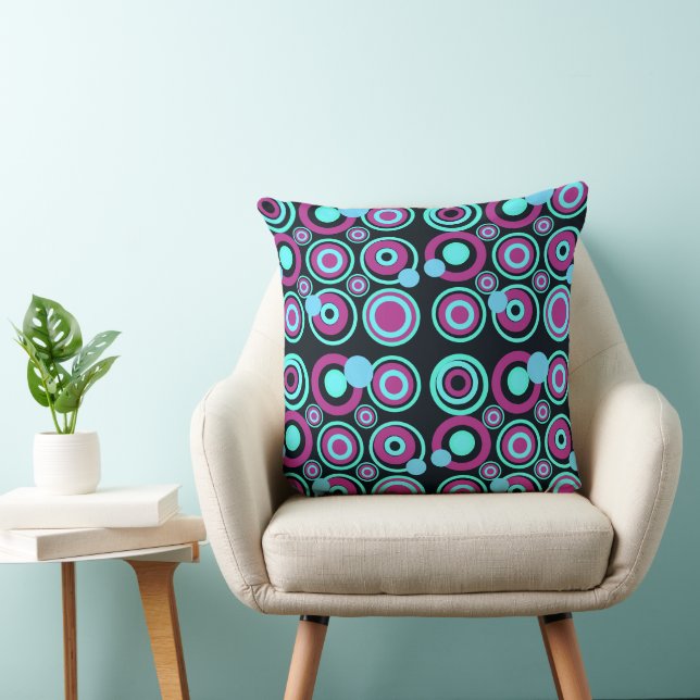 Coussin Retro Cercles Party Turquoise Magenta Black (Chaise)