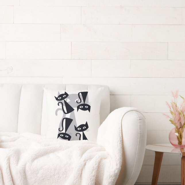 Coussin Rétro, chats noirs du milieu du siècle (Canapé)