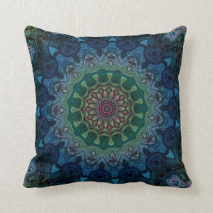Coussin Retro Chic Joli bleu marine Floral perse mandala