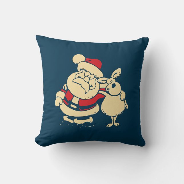 Coussin Retro Christmas Père Noël et son Reindeer Buddy (Recto)