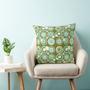 Coussin Retro Circles Party Dusty Olive Turquoise Crème