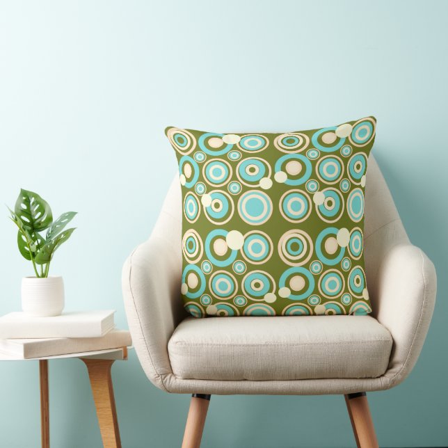 Coussin Retro Circles Party Dusty Olive Turquoise Crème (Chaise)