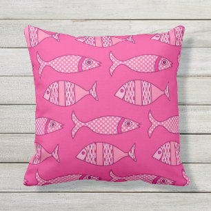 Coussin Rétro copie moderne de poissons, fuchsia et
