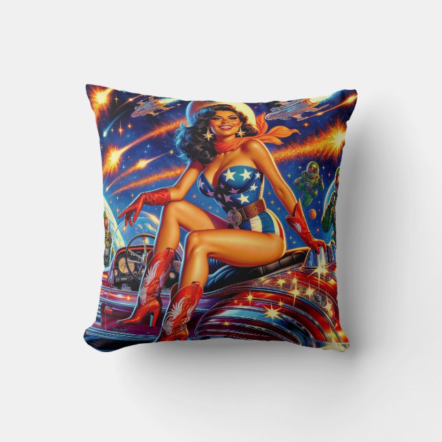 Coussin Retro Cowgirl Pin-Up (Recto)