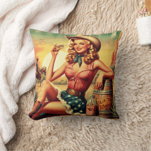 Coussin Retro Cute Cowgirl
