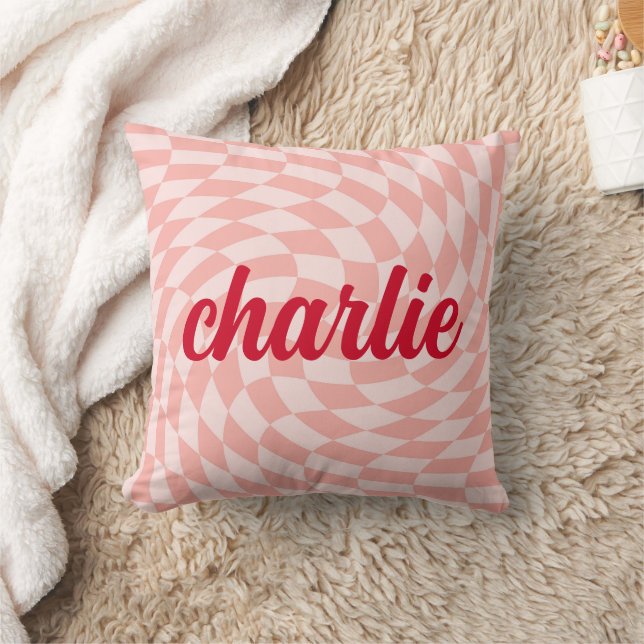 Coussin Rétro damboard tourbillon clair rouge rose pâle (Couverture)