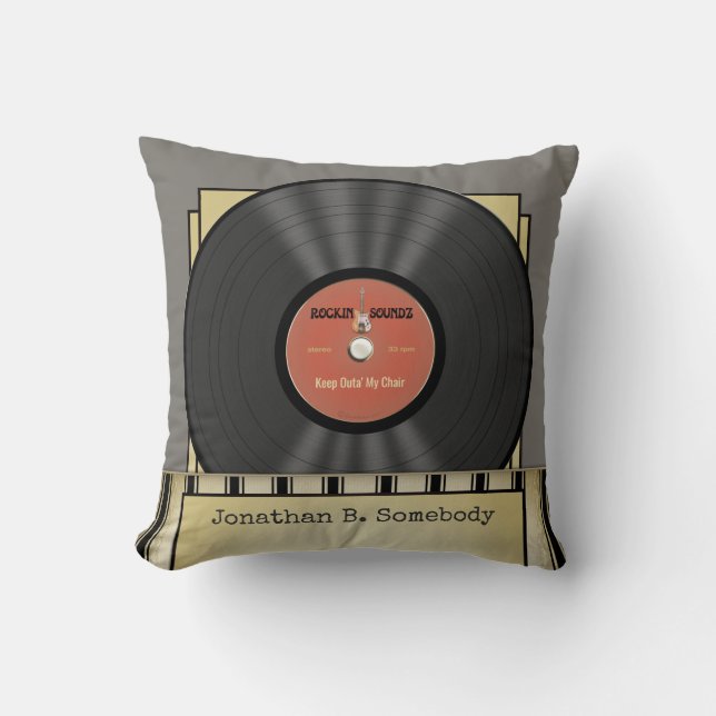 Coussin Rétro disque vinyle drôle de roche (Recto)