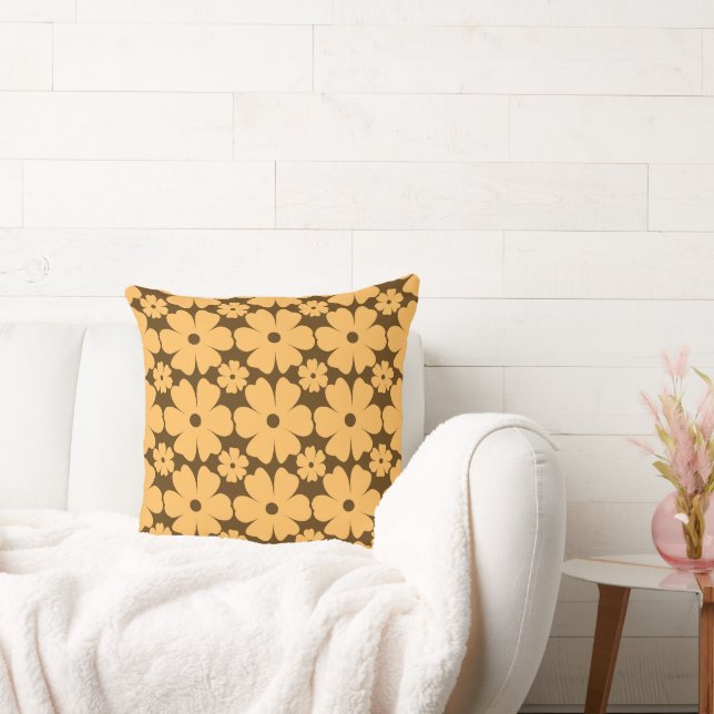 Coussin Retro Fall Daisy Floral Pattern Warm Earthy Brown (Canapé)