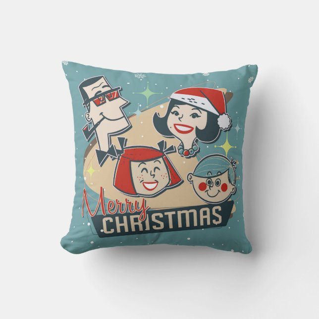 Coussin Retro Famille Joyeux Noël Joyeux Nouvel An (Recto)