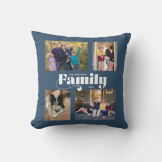 Coussin Retro Family 4 Photo Collage bleu