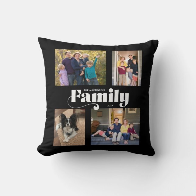 Coussin Retro Family 4 Photo Collage noir (Recto)