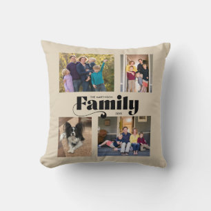 Coussin Retro Family 4 Photo Collage Tan