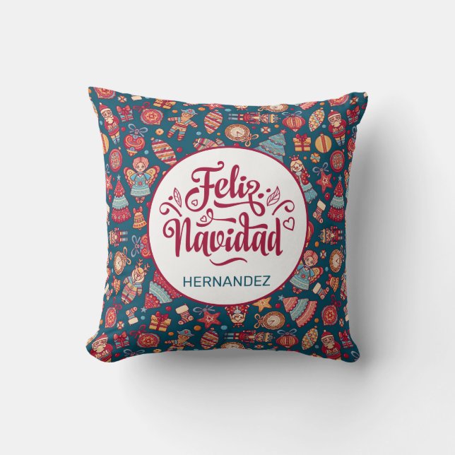Coussin Retro Feliz Navidad Personnalisé (Recto)