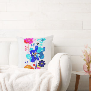 Coussin Rétro Fleur Florale Abstraite Fluides Psychedeliqu
