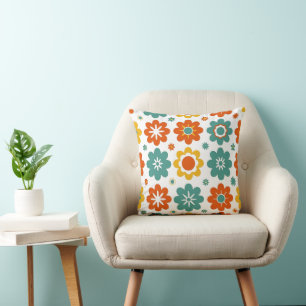 Coussin Rétro Fleur Géométrique Pouvoir des Années 70 Bohè
