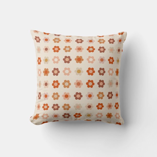Coussin Retro Floral Terracotta Beige (Recto)