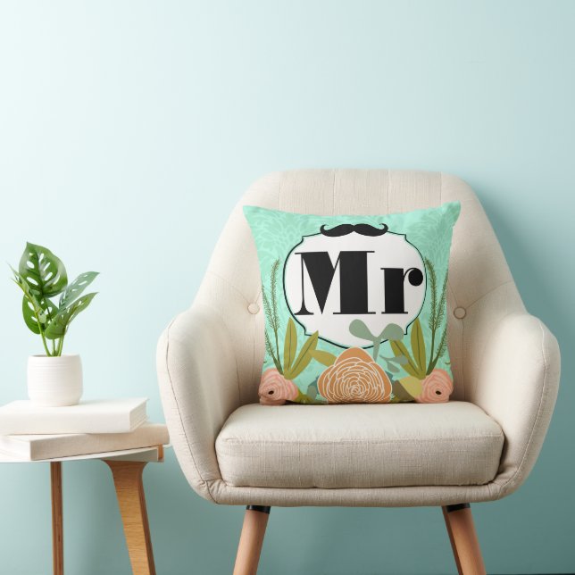 Coussin Retro Folksy Mint Vintage Mariage damassé (Chaise)