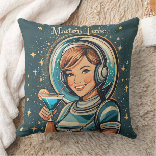 Coussin Rétro Futuriste Astro Fille Moment du Martini