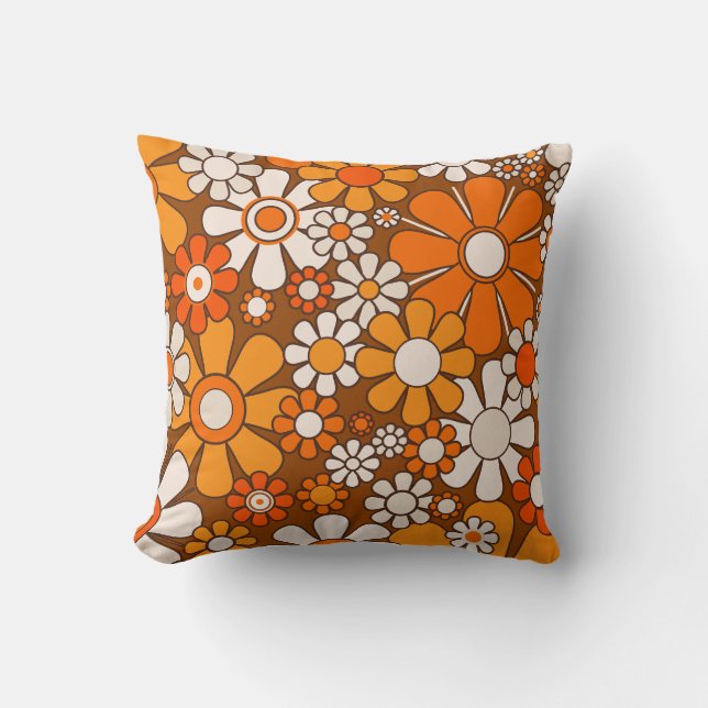 Coussin Retro Garden Floral 60s les années 70 Motif Brown  (Recto)