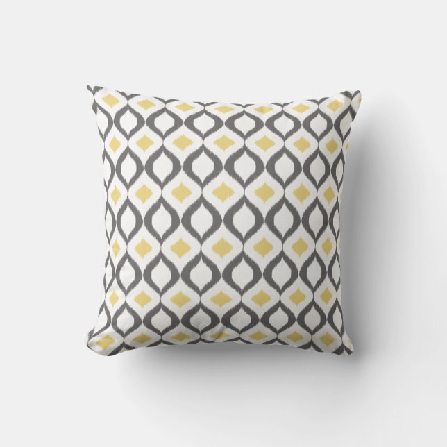 Coussin Retro Geometric Ikat Yellow Gray Pattern (Recto)