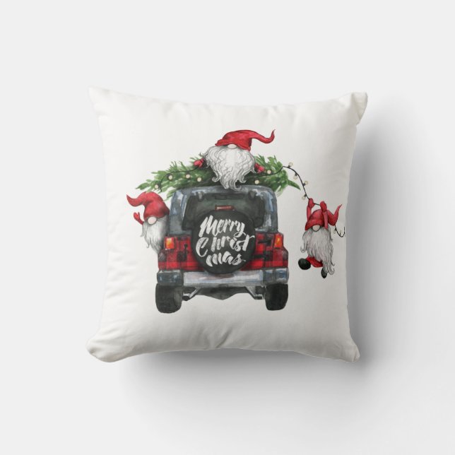 Coussin Retro Gnomes Noël Buffalo Red Truck Holiday (Recto)
