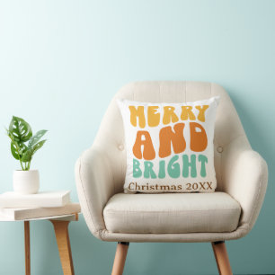 Coussin Rétro Groovy Joyeux et Lumineux Noël Fêtes