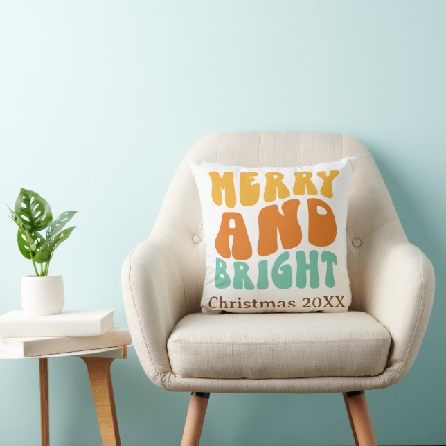 Coussin Rétro Groovy Joyeux et Lumineux Noël Fêtes (Chaise)