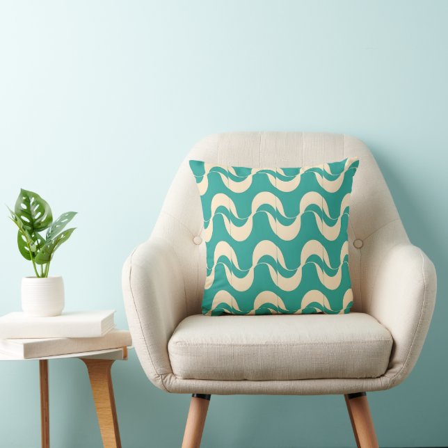 Coussin Rétro Groovy Milieu de Siècle Sarcelle et Crème (Chaise)