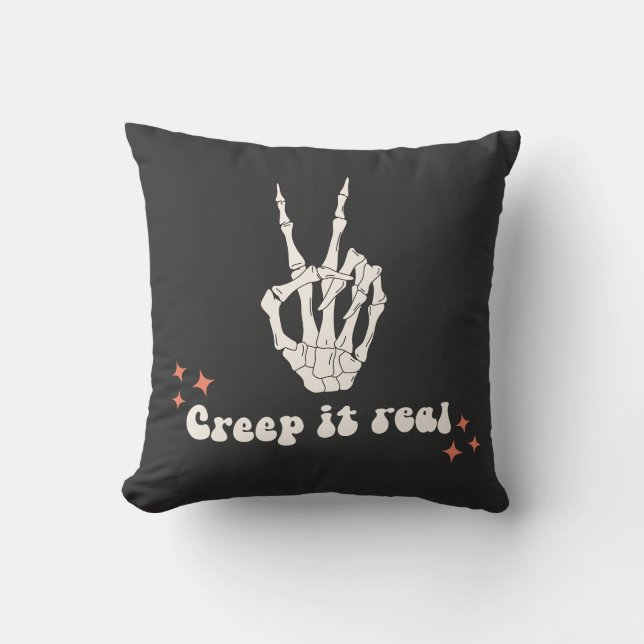Coussin Retro Halloween Creep it Real Skeleton (Recto)