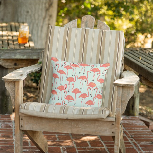 Coussin Retro Hand-Drawn Flamingo | Tropical Pattern Coral (Chaise)