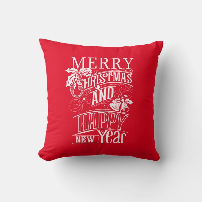 Coussin Retro Joyeux Noël et Bonne Année (Recto)