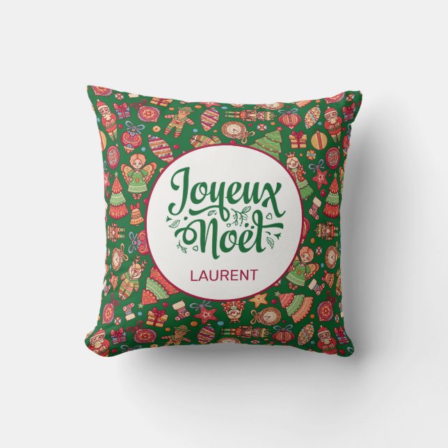 Coussin Retro Joyeux Noel Personnalisé (Recto)
