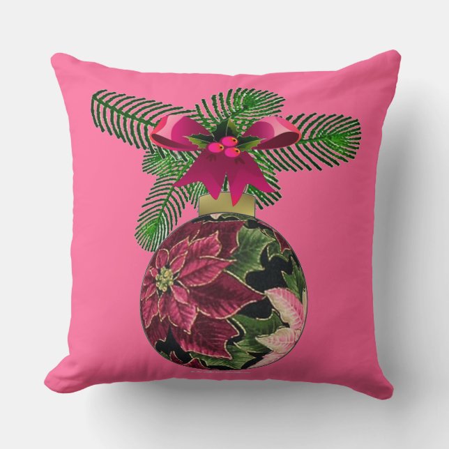 Coussin Retro les années 50 Poinsettia Ornement Bourgogne (Recto)